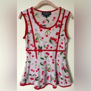 Kamiseta Cherry Print Peplum Blouse